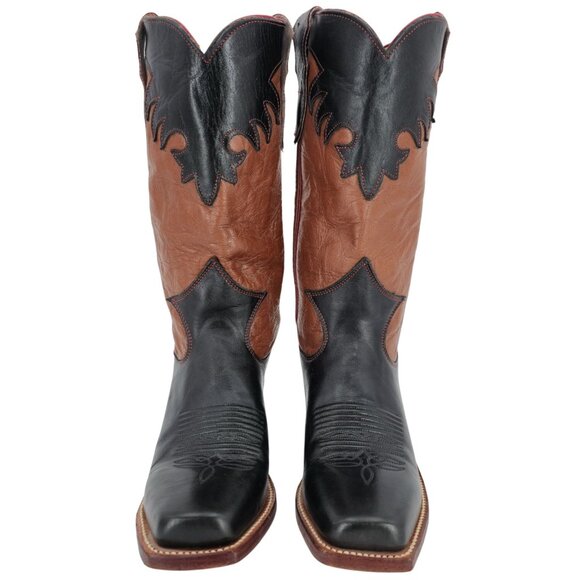 Vintage Justin Cowgirl Womens 7B Black Brown Cowboy Boots Western Square Toe - Picture 2 of 16